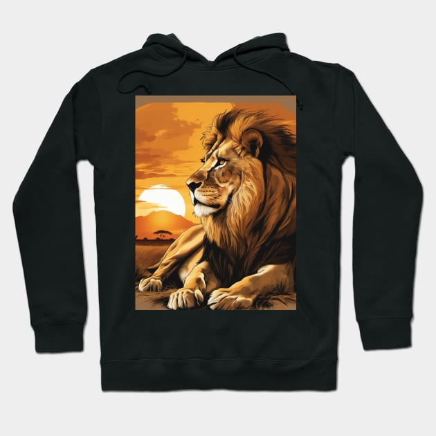 African Lion on the Savannah, Sunny, Water Color Painting Hoodie by BirdsnStuff